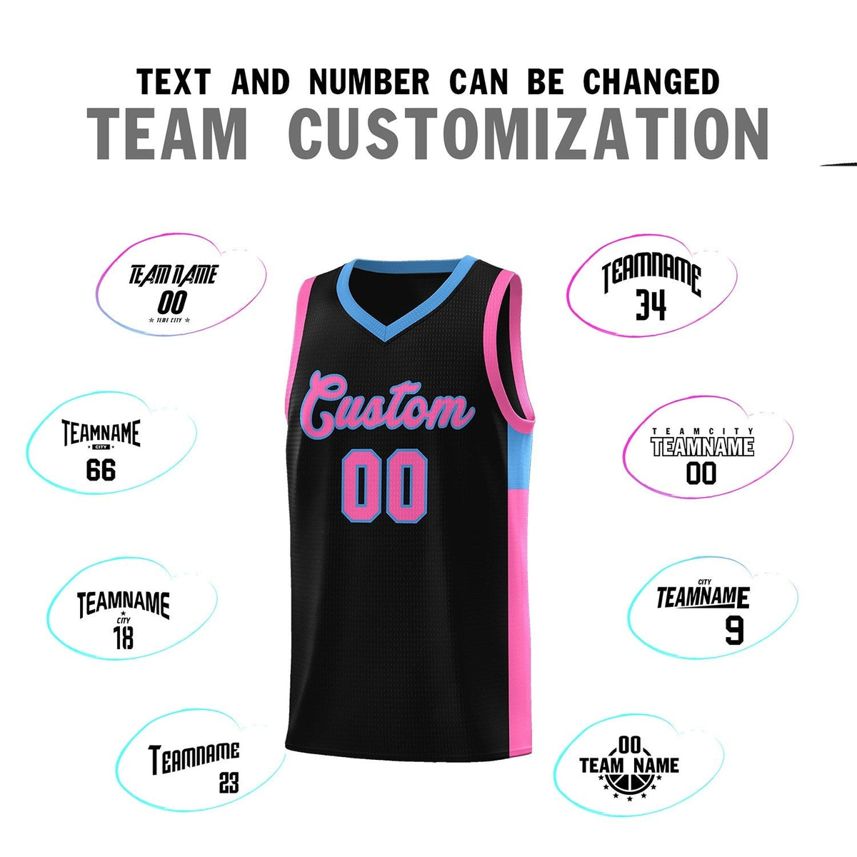 Custom Black Pink-Blue Side Two-Tone Classic Sports Uniform Basketball Jersey Limited