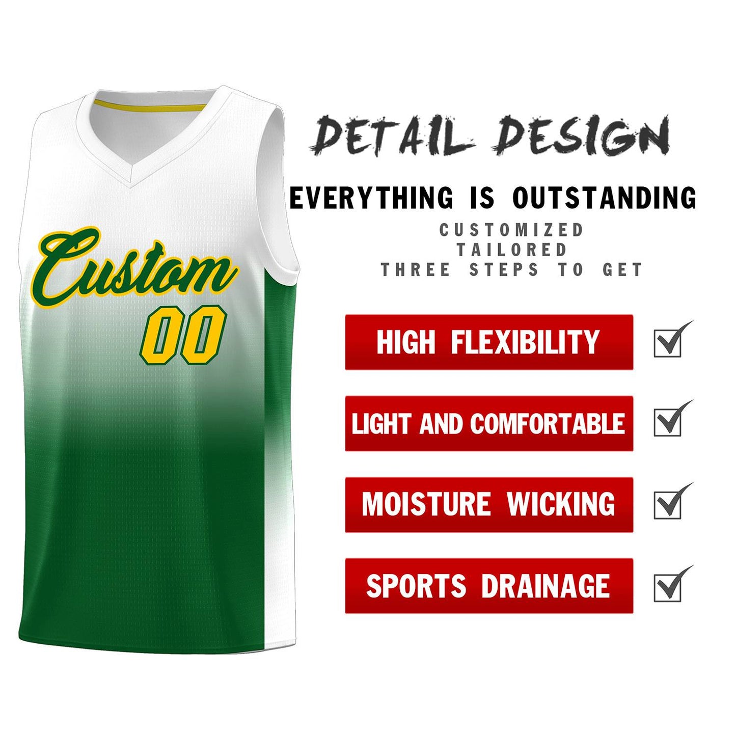 Custom White Kelly Green Gradient Fashion Sets Sports Uniform Basketball Jersey Limited