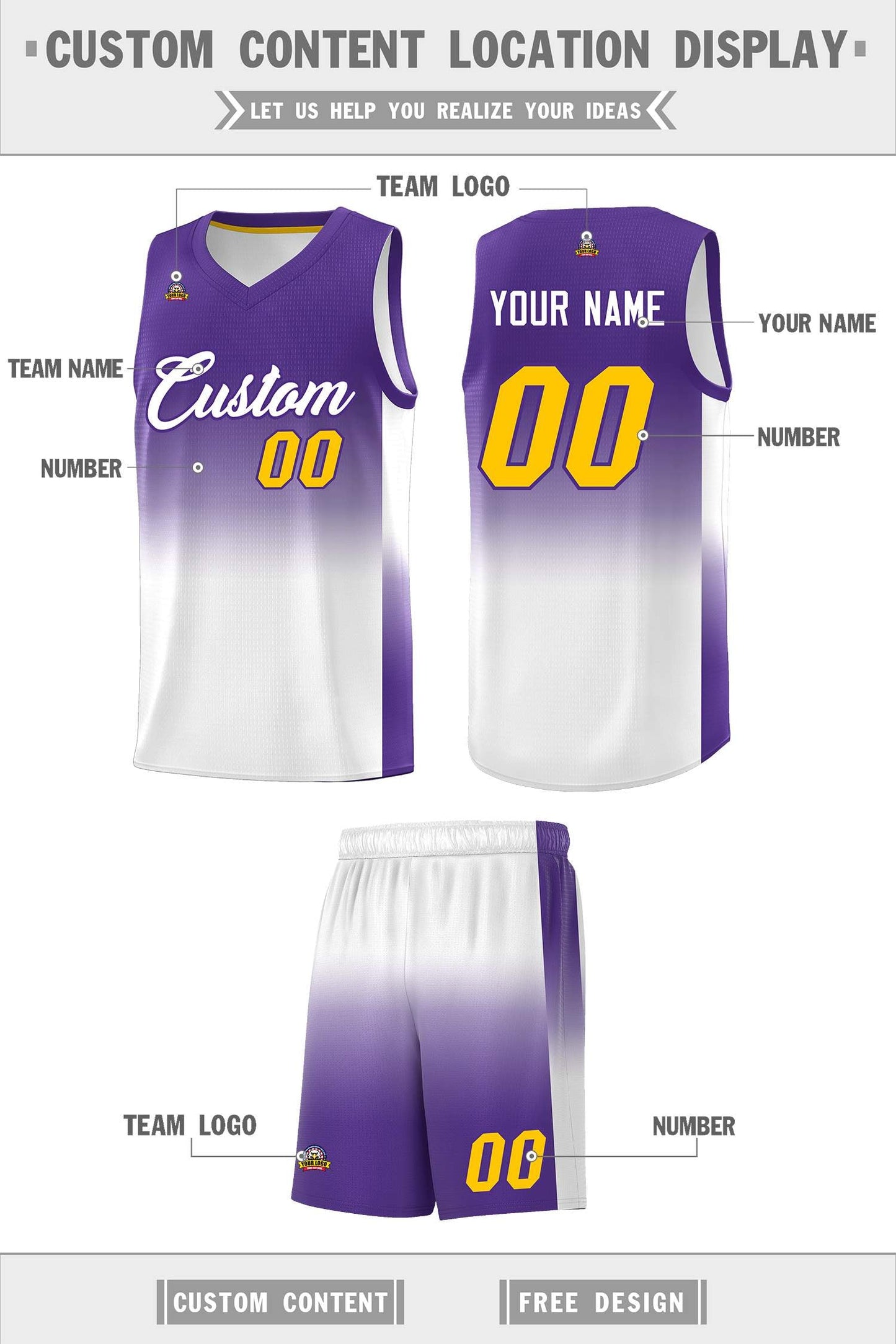 Custom Purple White Gradient Fashion Sets Sports Uniform Basketball Jersey Limited