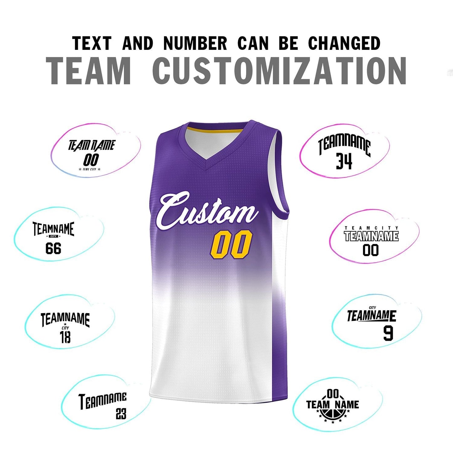 Custom Purple White Gradient Fashion Sets Sports Uniform Basketball Jersey Limited