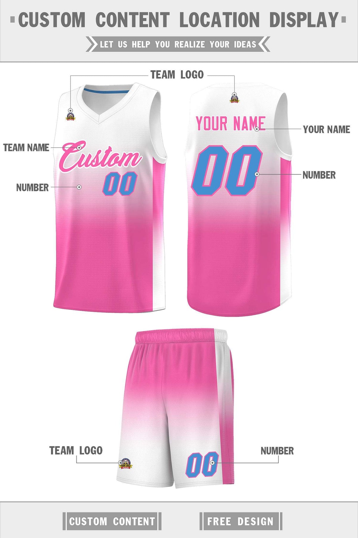 Custom White Pink Gradient Fashion Sets Sports Uniform Basketball Jersey Limited