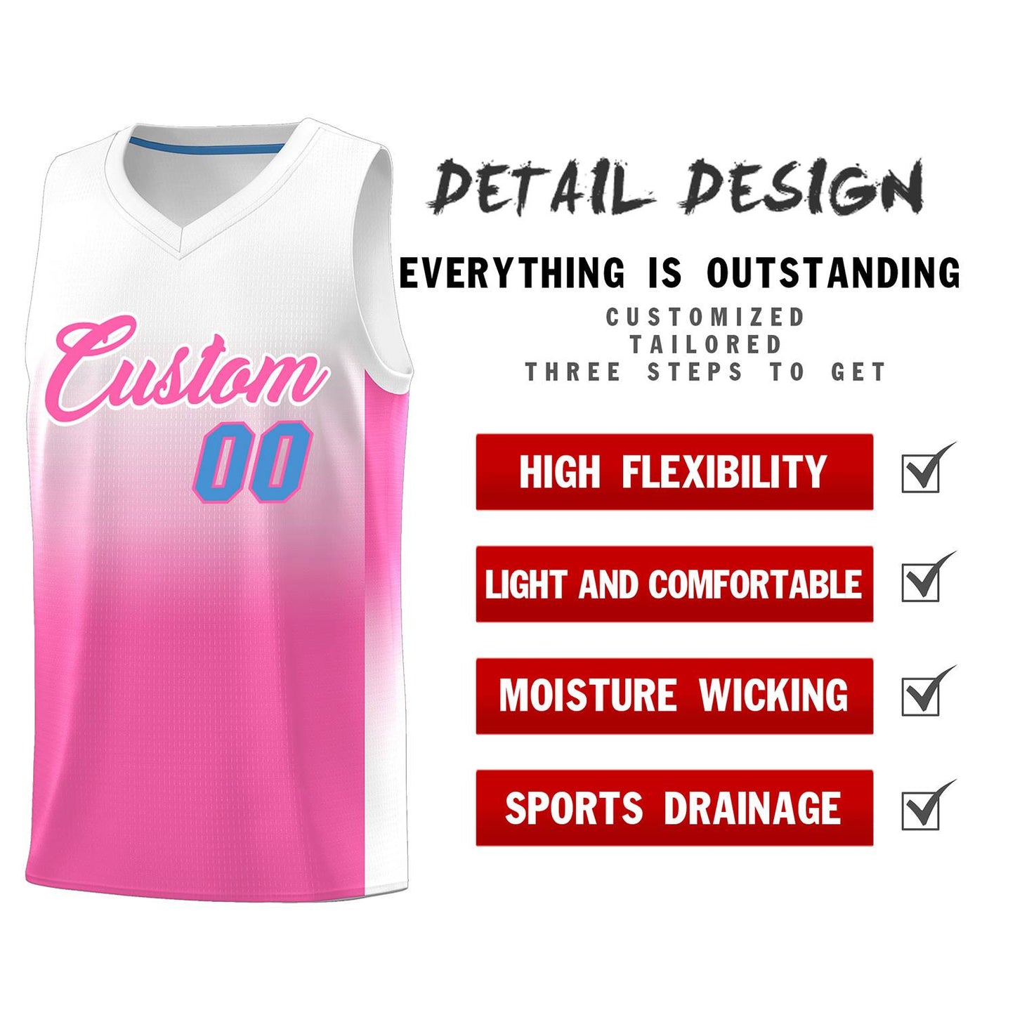 Custom White Pink Gradient Fashion Sets Sports Uniform Basketball Jersey Limited