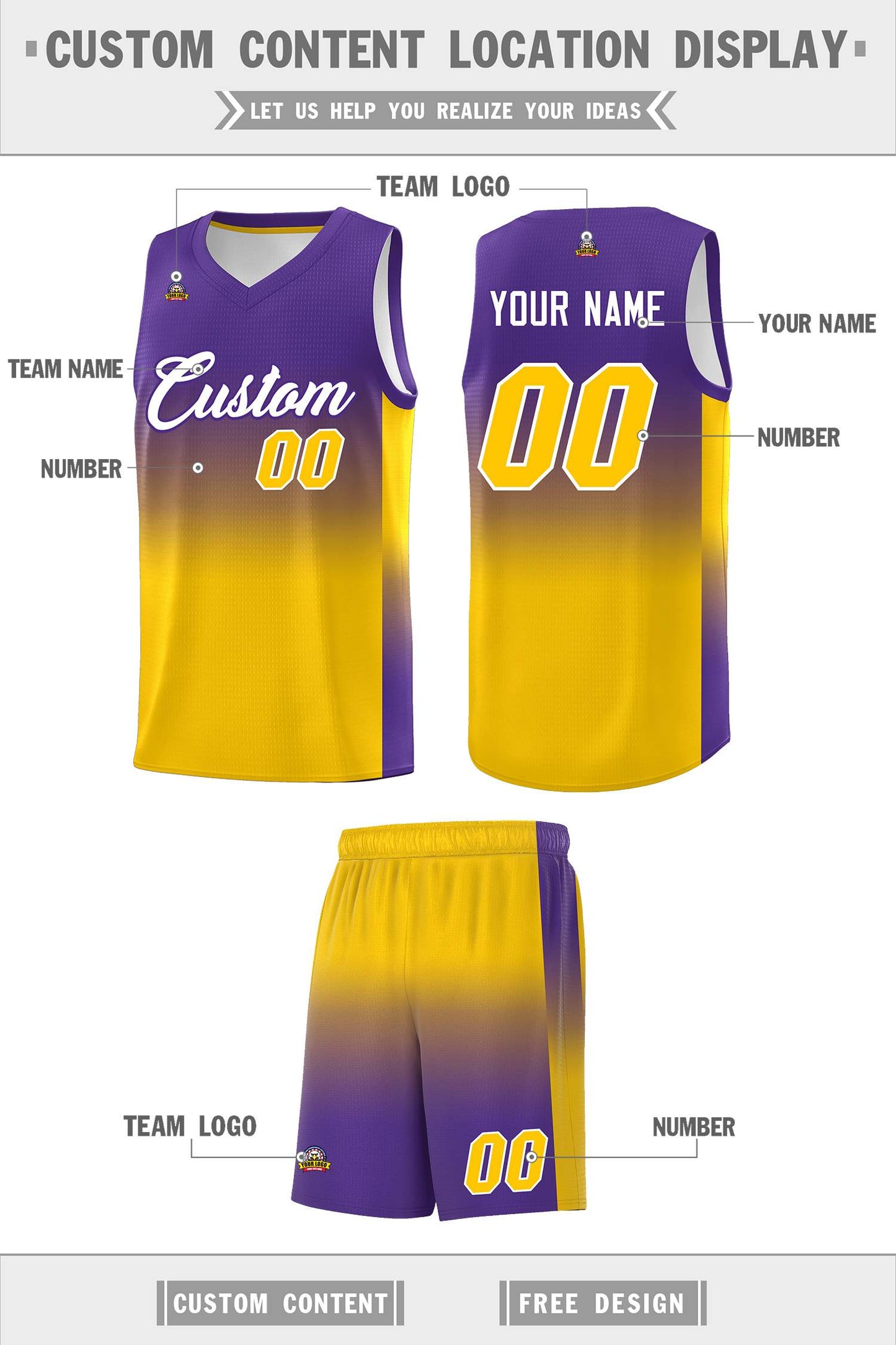 Custom Purple Gold Gradient Fashion Sets Sports Uniform Basketball Jersey Limited