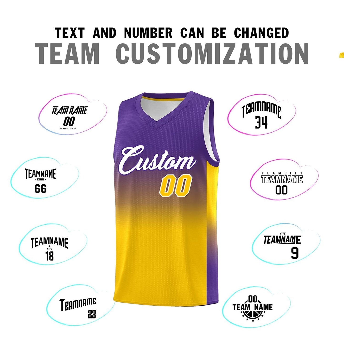 Custom Purple Gold Gradient Fashion Sets Sports Uniform Basketball Jersey Limited