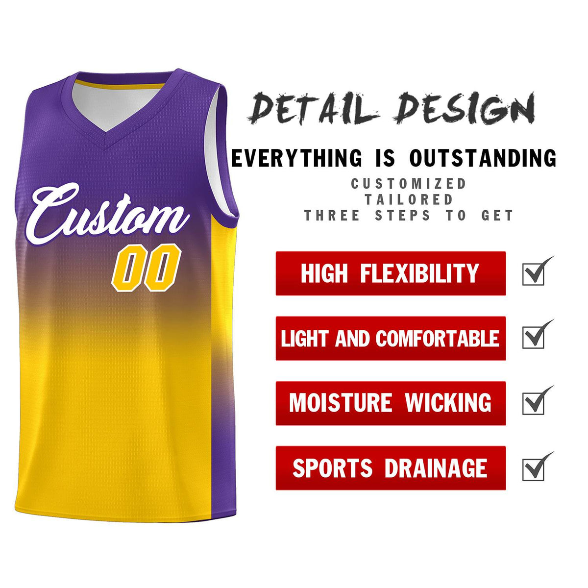 Custom Purple Gold Gradient Fashion Sets Sports Uniform Basketball Jersey Limited