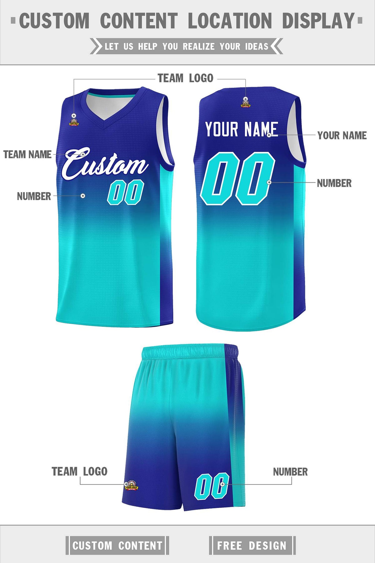 Custom Royal Bright Green Gradient Fashion Sets Sports Uniform Basketball Jersey Limited
