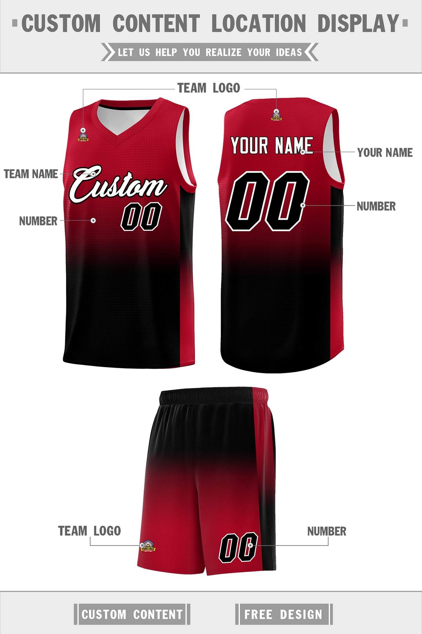 Custom Red Black Gradient Fashion Sets Sports Uniform Basketball Jersey Limited