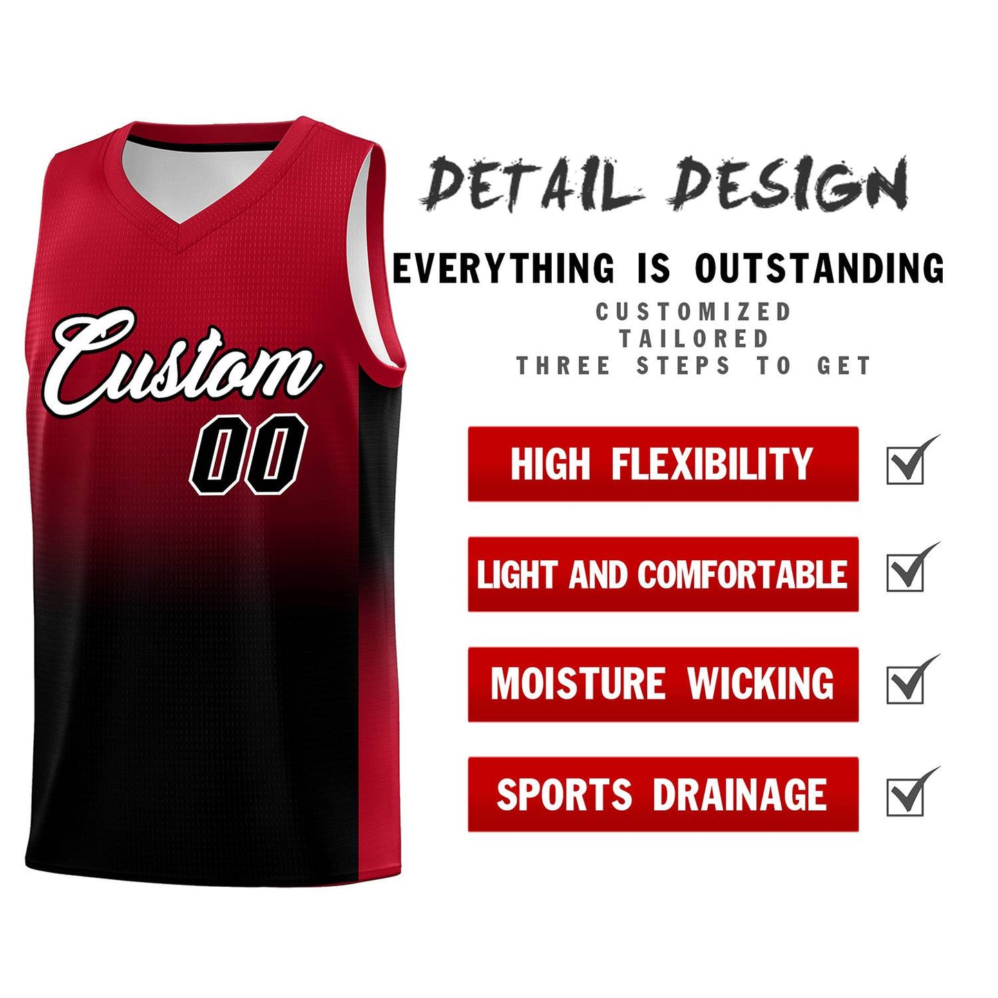 Custom Red Black Gradient Fashion Sets Sports Uniform Basketball Jersey Limited