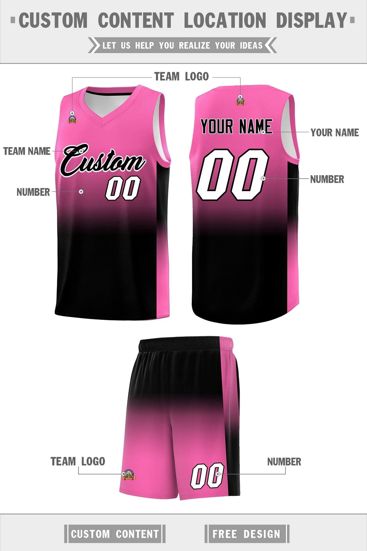 Custom Pink Black Gradient Fashion Sets Sports Uniform Basketball Jersey Limited