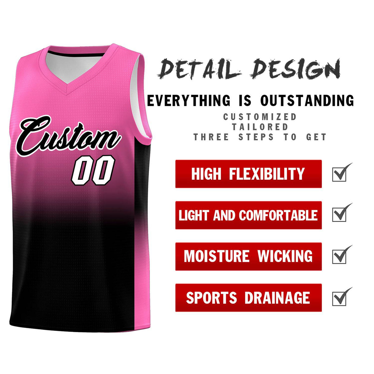 Custom Pink Black Gradient Fashion Sets Sports Uniform Basketball Jersey Limited