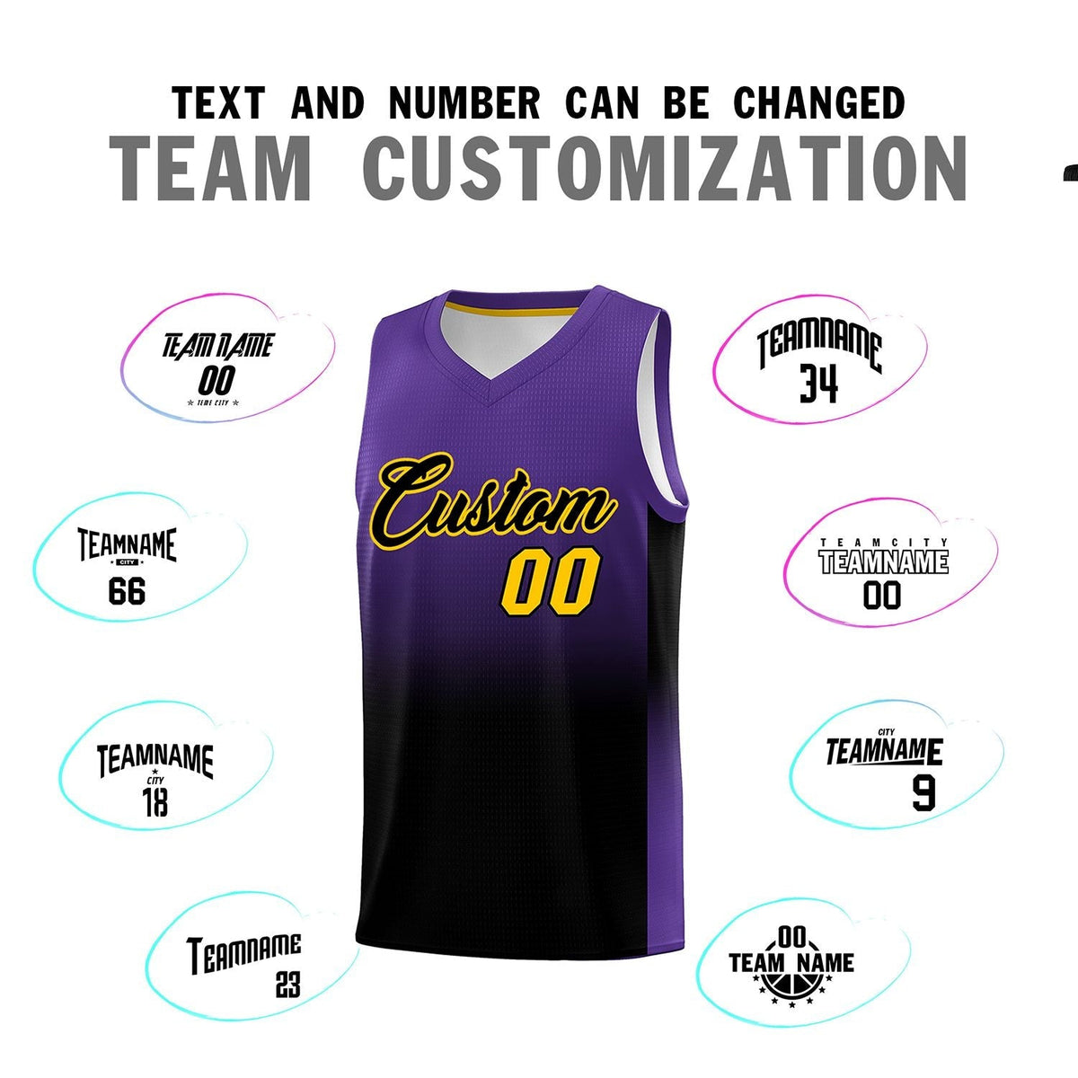 Custom Purple Black Gradient Fashion Sets Sports Uniform Basketball Jersey Limited