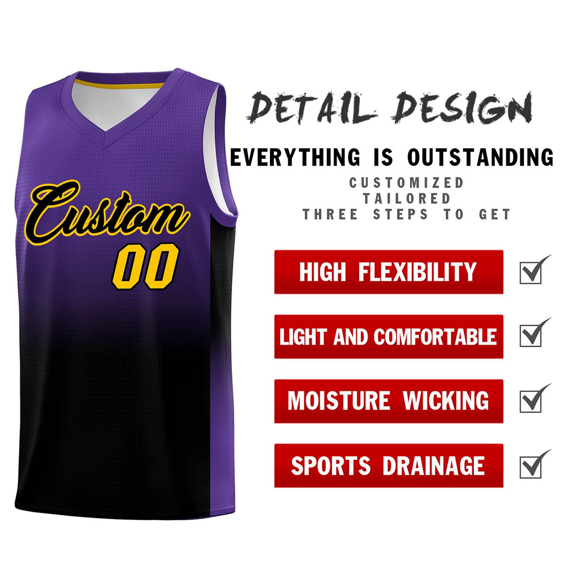 Custom Purple Black Gradient Fashion Sets Sports Uniform Basketball Jersey Limited