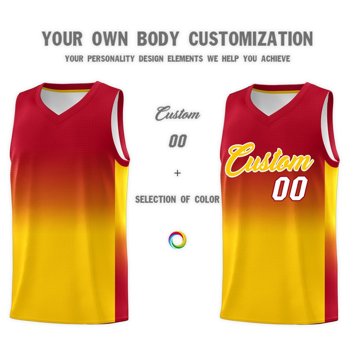 Custom Red Gold Gradient Fashion Sets Sports Uniform Basketball Jersey Limited