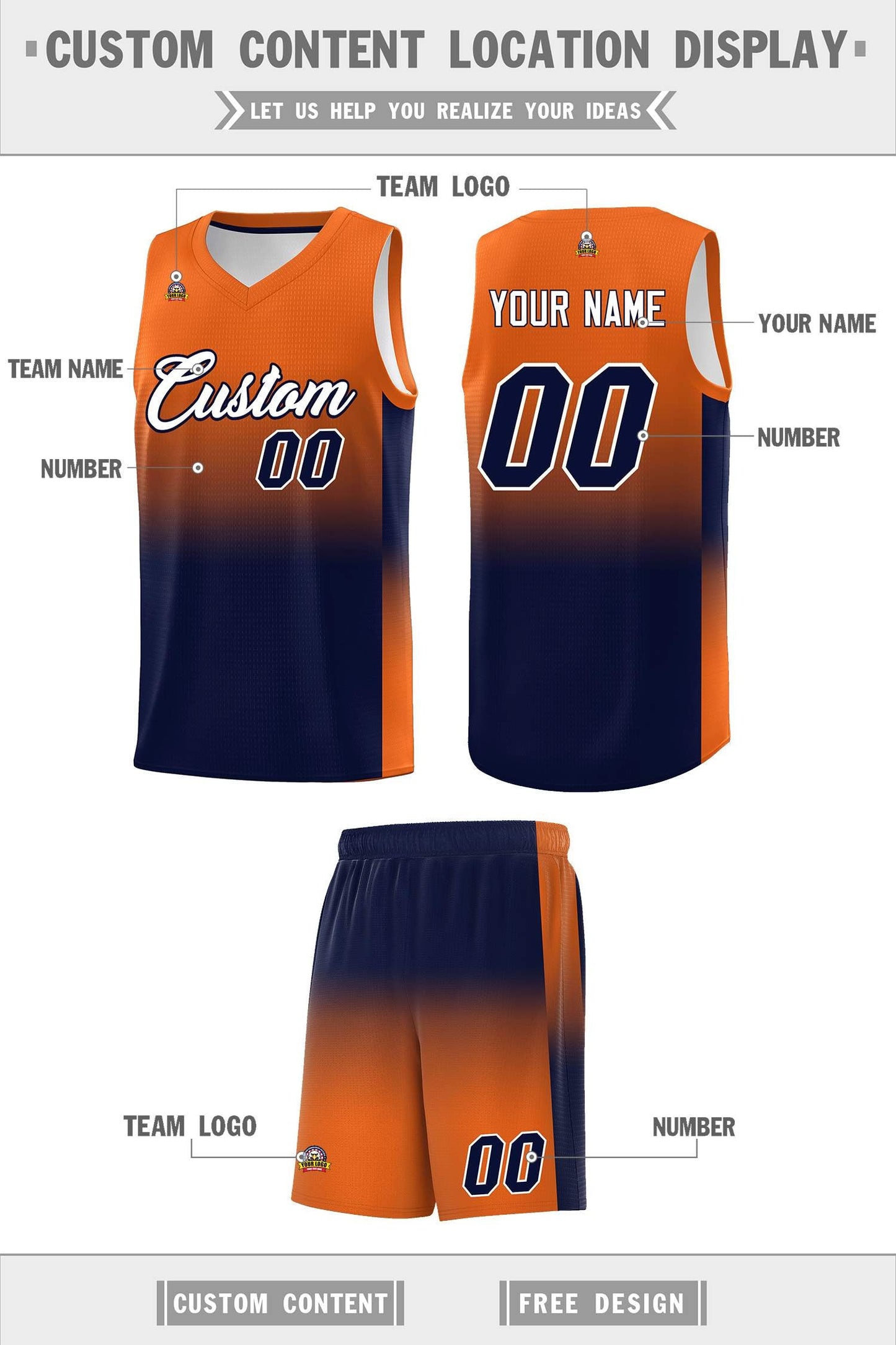 Custom Orange Navy Gradient Fashion Sets Sports Uniform Basketball Jersey Limited