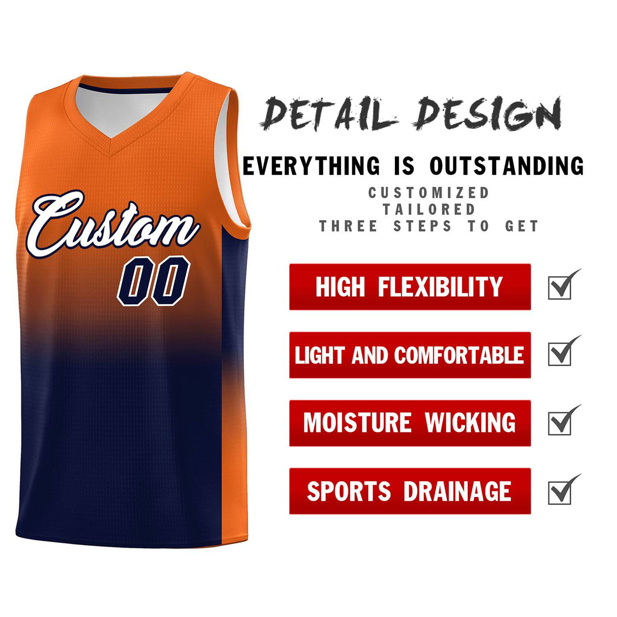Custom Orange Navy Gradient Fashion Sets Sports Uniform Basketball Jersey Limited