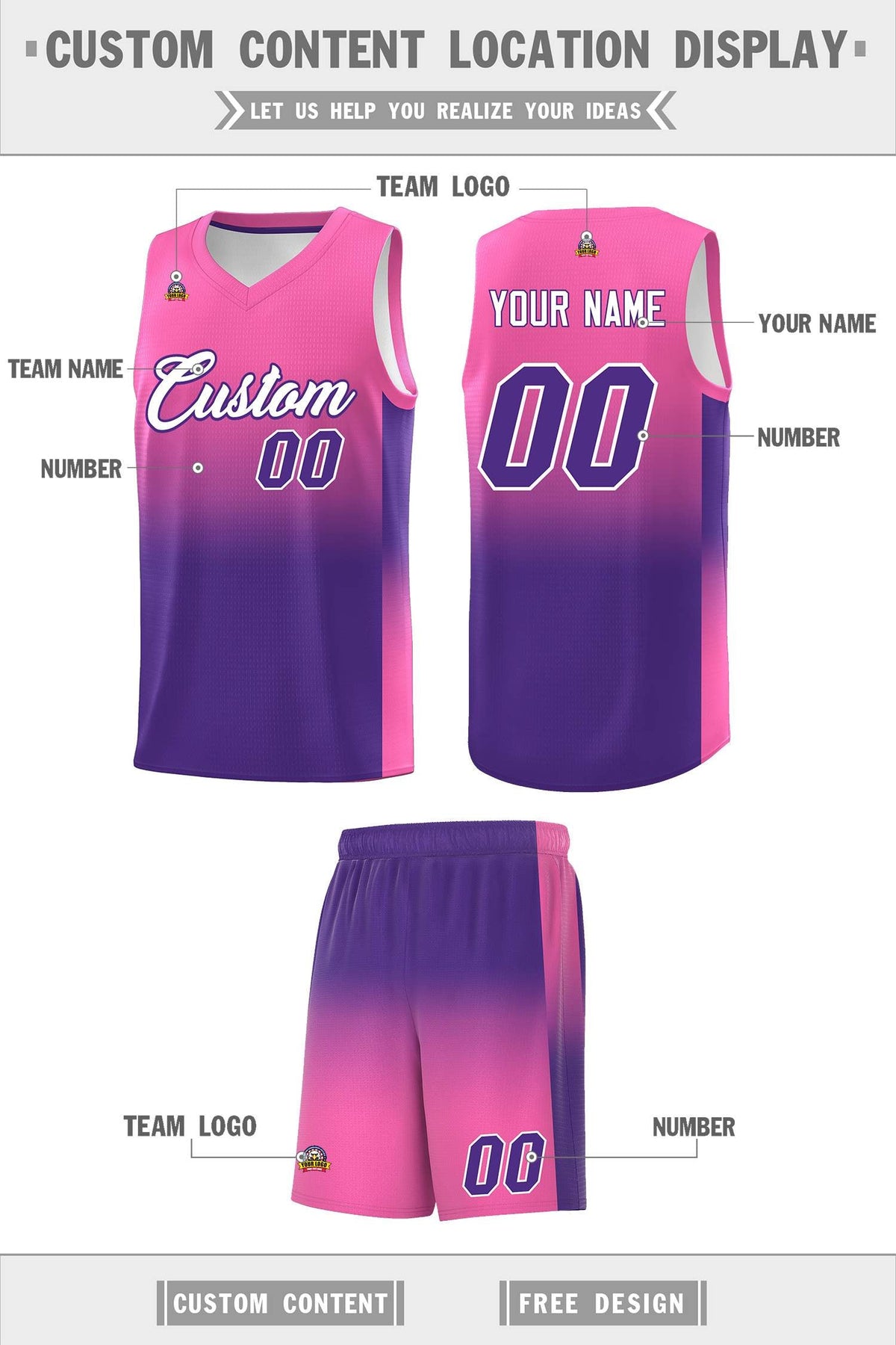 Custom Pink Purple Gradient Fashion Sets Sports Uniform Basketball Jersey Limited