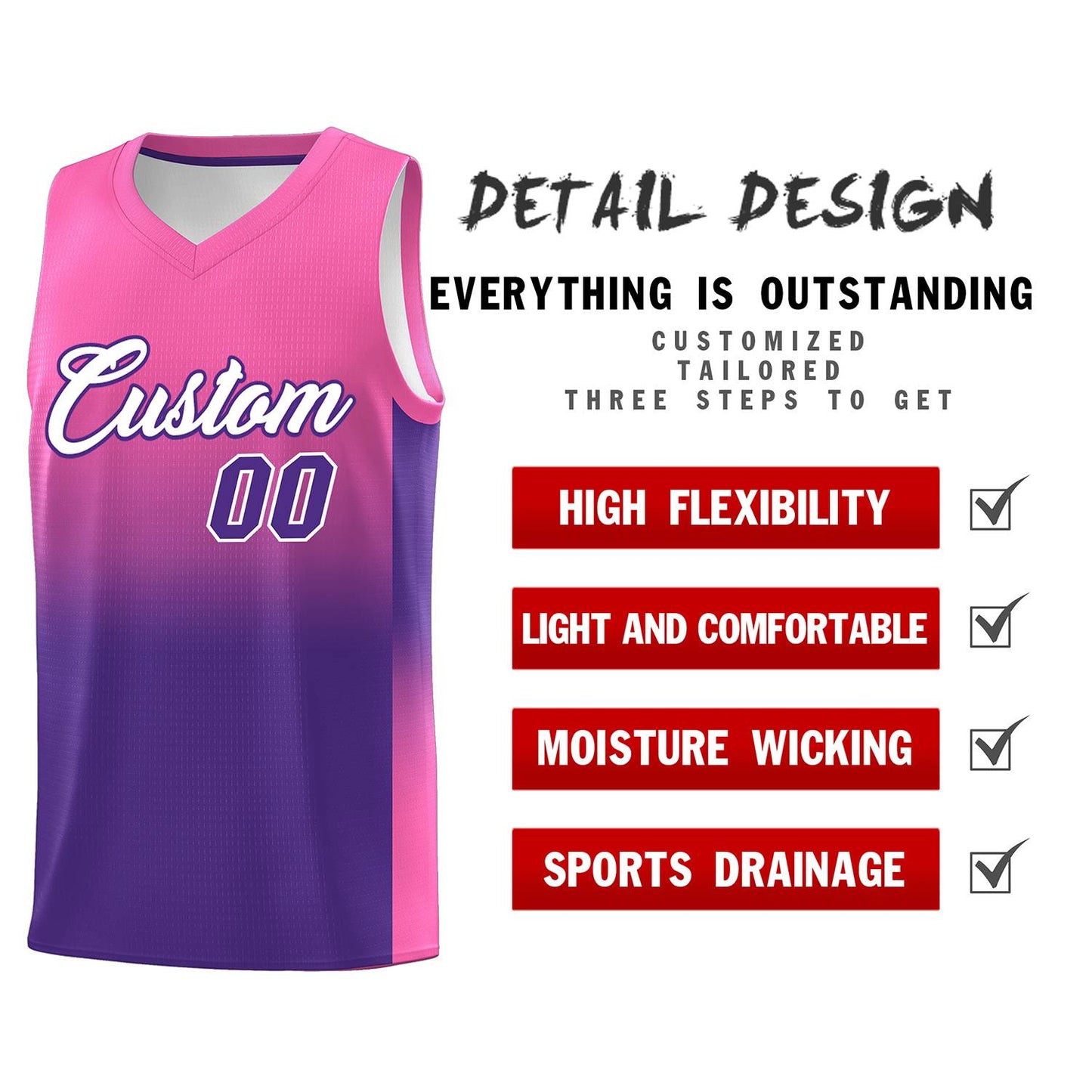 Custom Pink Purple Gradient Fashion Sets Sports Uniform Basketball Jersey Limited