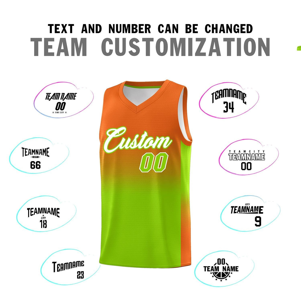 Custom Orange Neon Green Gradient Fashion Sets Sports Uniform Basketball Jersey Limited