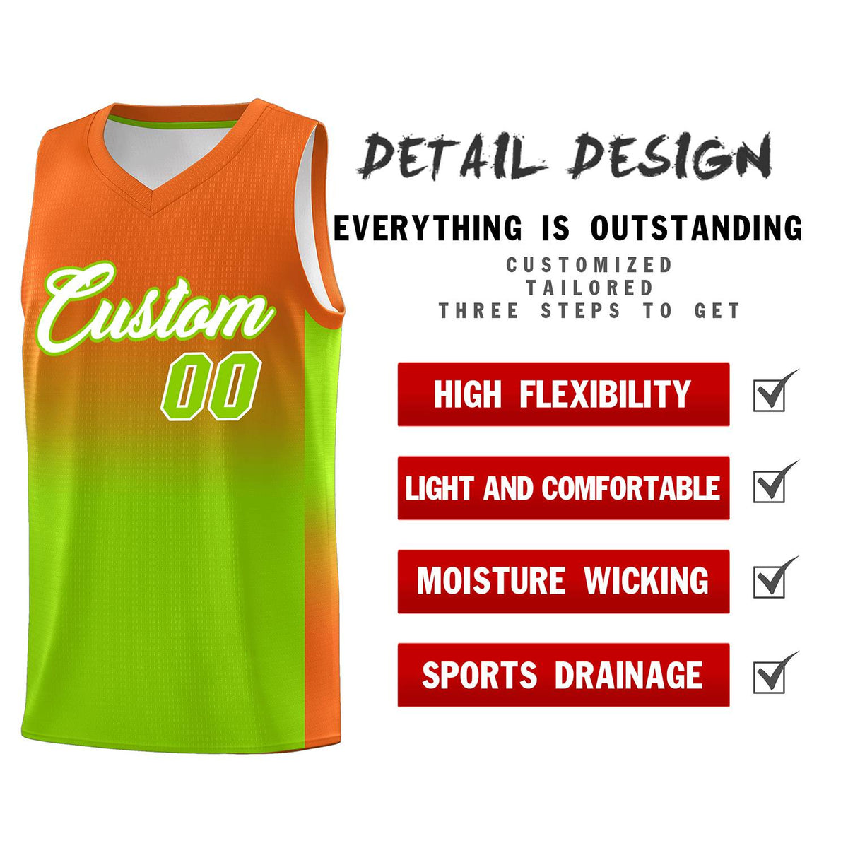 Custom Orange Neon Green Gradient Fashion Sets Sports Uniform Basketball Jersey Limited