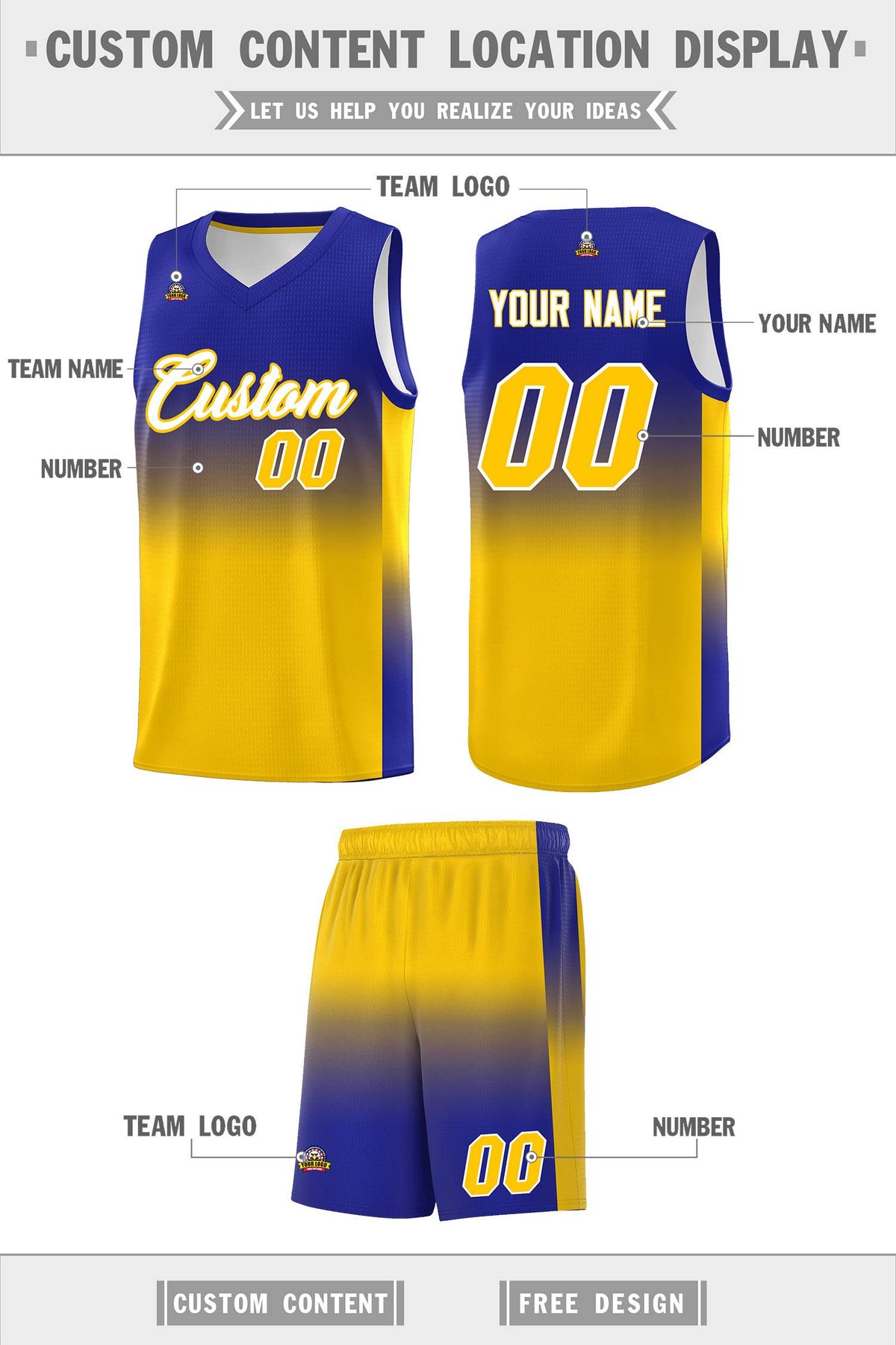 Custom Royal Gold Gradient Fashion Sets Sports Uniform Basketball Jersey Limited