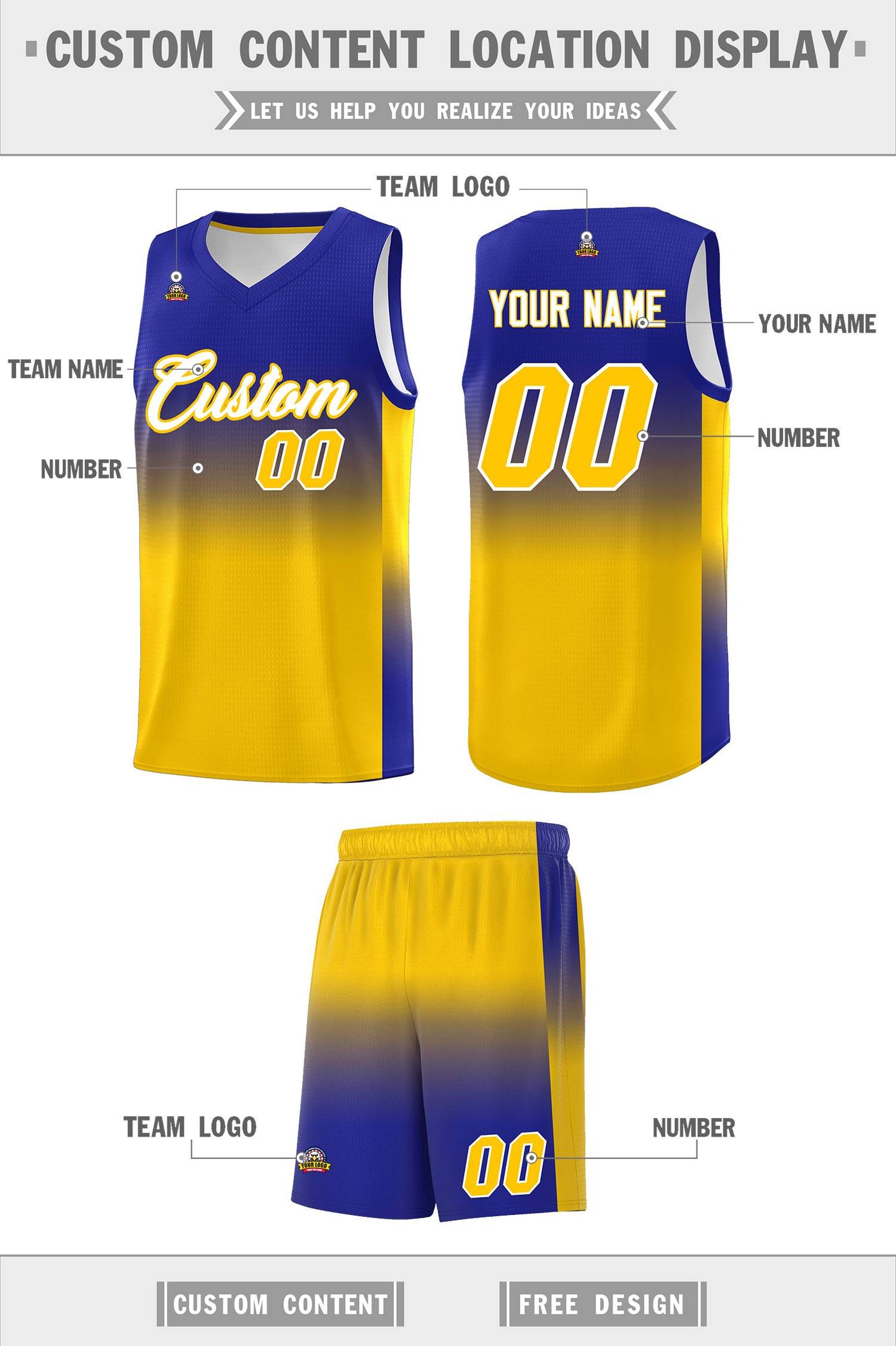 Custom Royal Gold Gradient Fashion Sets Sports Uniform Basketball Jersey Limited