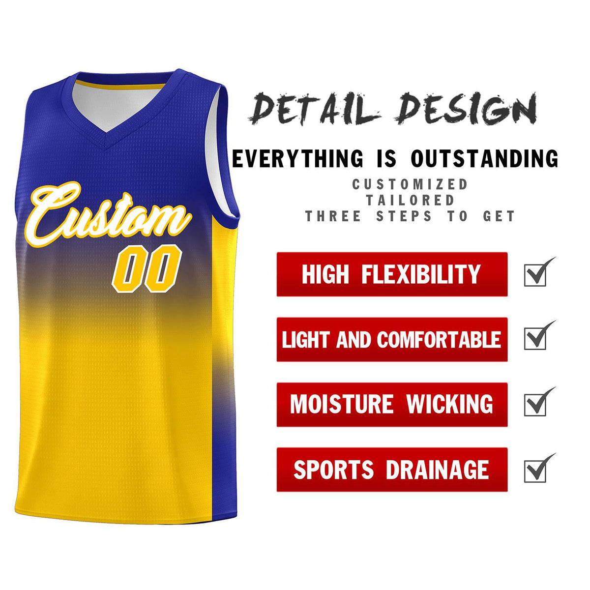Custom Royal Gold Gradient Fashion Sets Sports Uniform Basketball Jersey Limited