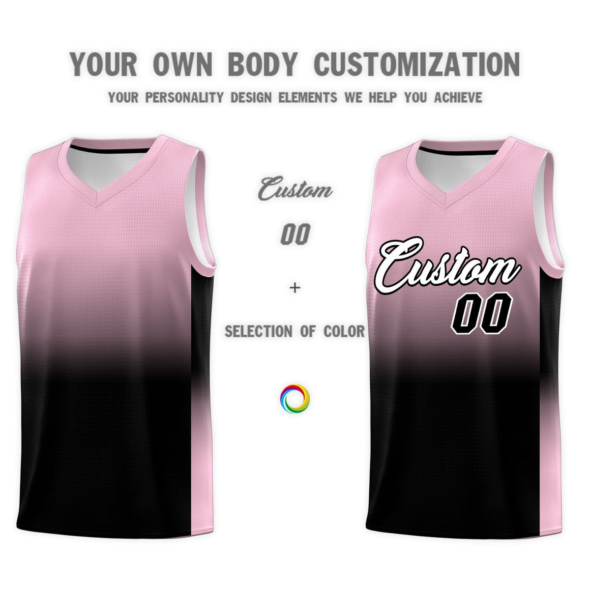 Custom Light Pink Black Gradient Fashion Sets Sports Uniform Basketball Jersey Limited