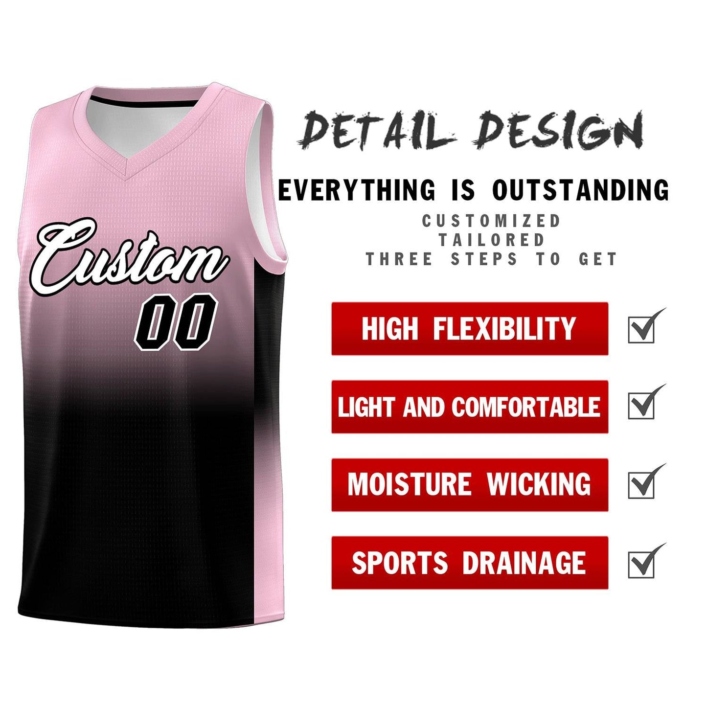 Custom Light Pink Black Gradient Fashion Sets Sports Uniform Basketball Jersey Limited