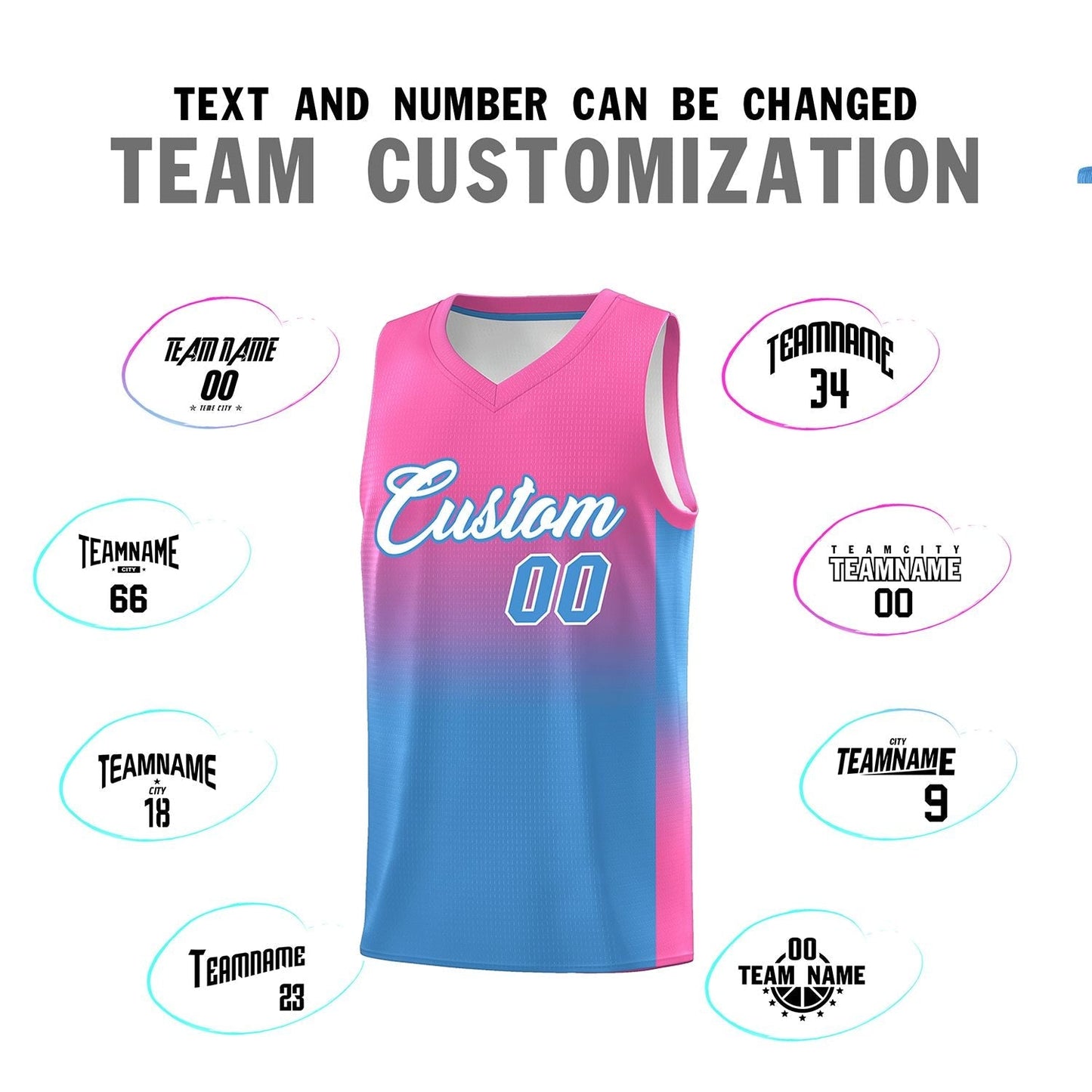 Custom Pink Powder Blue Gradient Fashion Sets Sports Uniform Basketball Jersey Limited