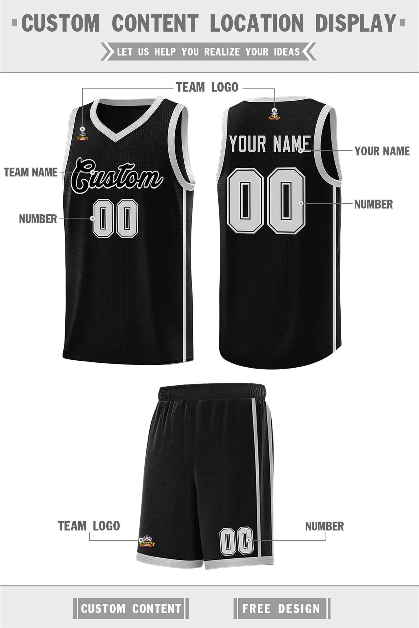 Custom Black Gray Side Two Bars Sports Uniform Basketball Jersey Limited
