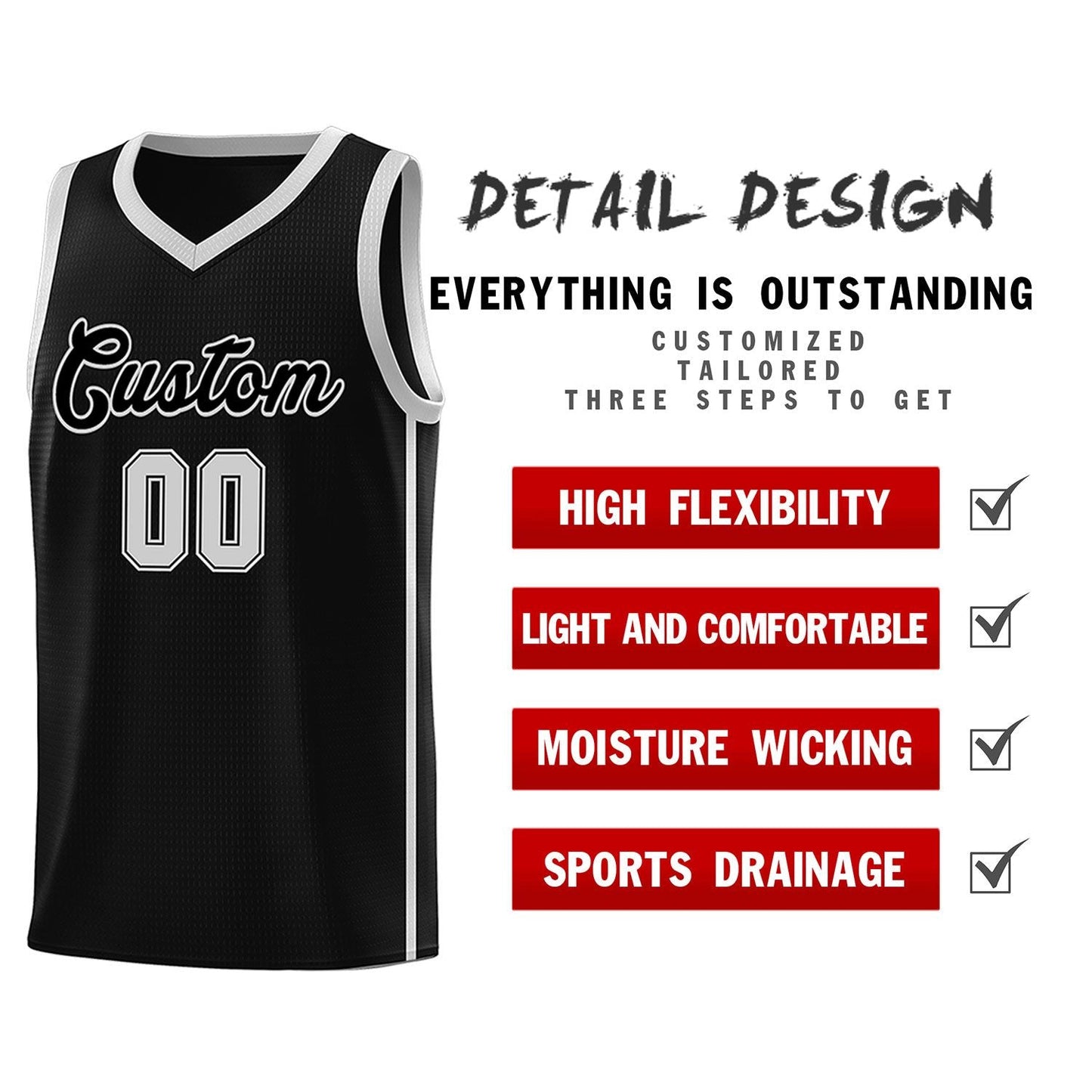 Custom Black Gray Side Two Bars Sports Uniform Basketball Jersey Limited