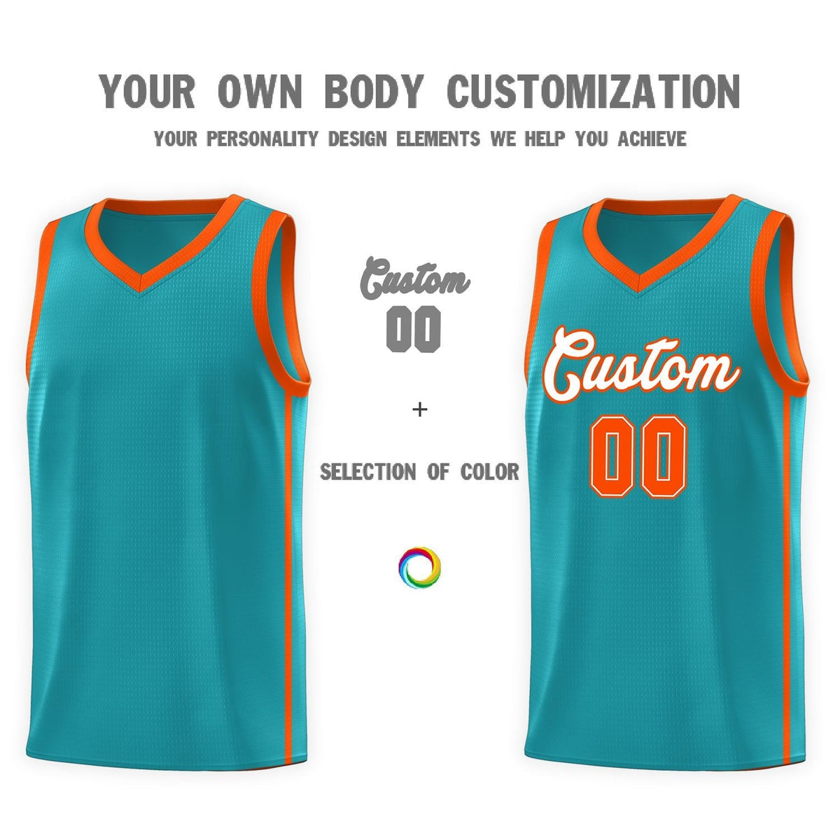 Custom Aqua White-Orange Side Two Bars Sports Uniform Basketball Jersey Limited