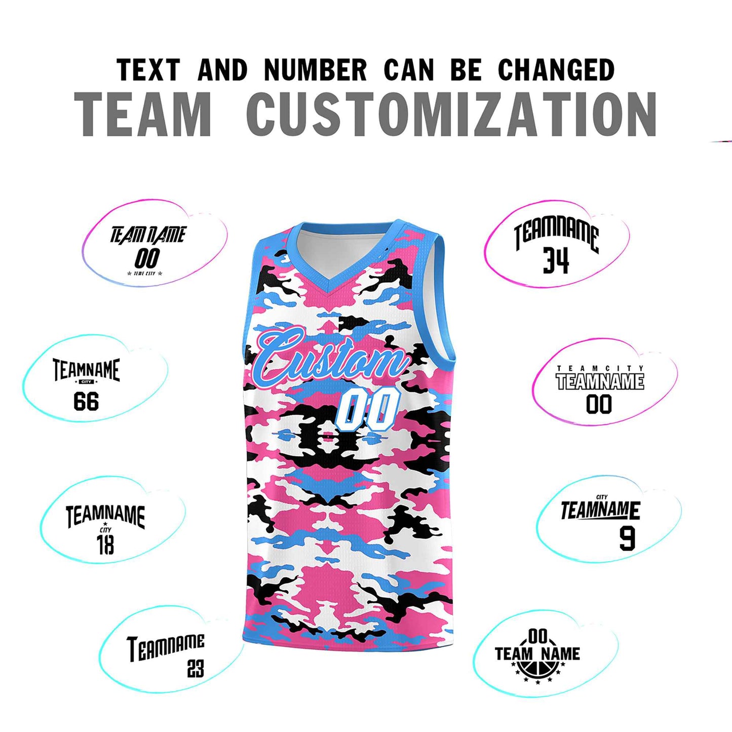 Custom Powder Blue Pink-Black-White Personalized Camo Sets Sports Uniform Basketball Jersey Limited