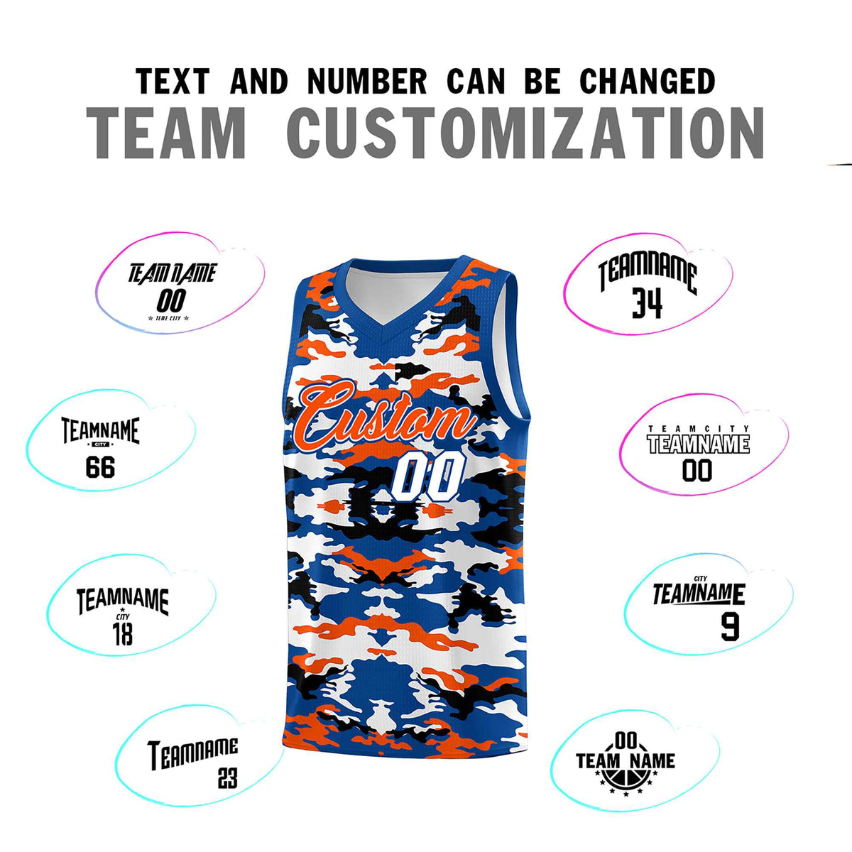 Custom Royal Orange-Black-White Personalized Camo Sets Sports Uniform Basketball Jersey Limited
