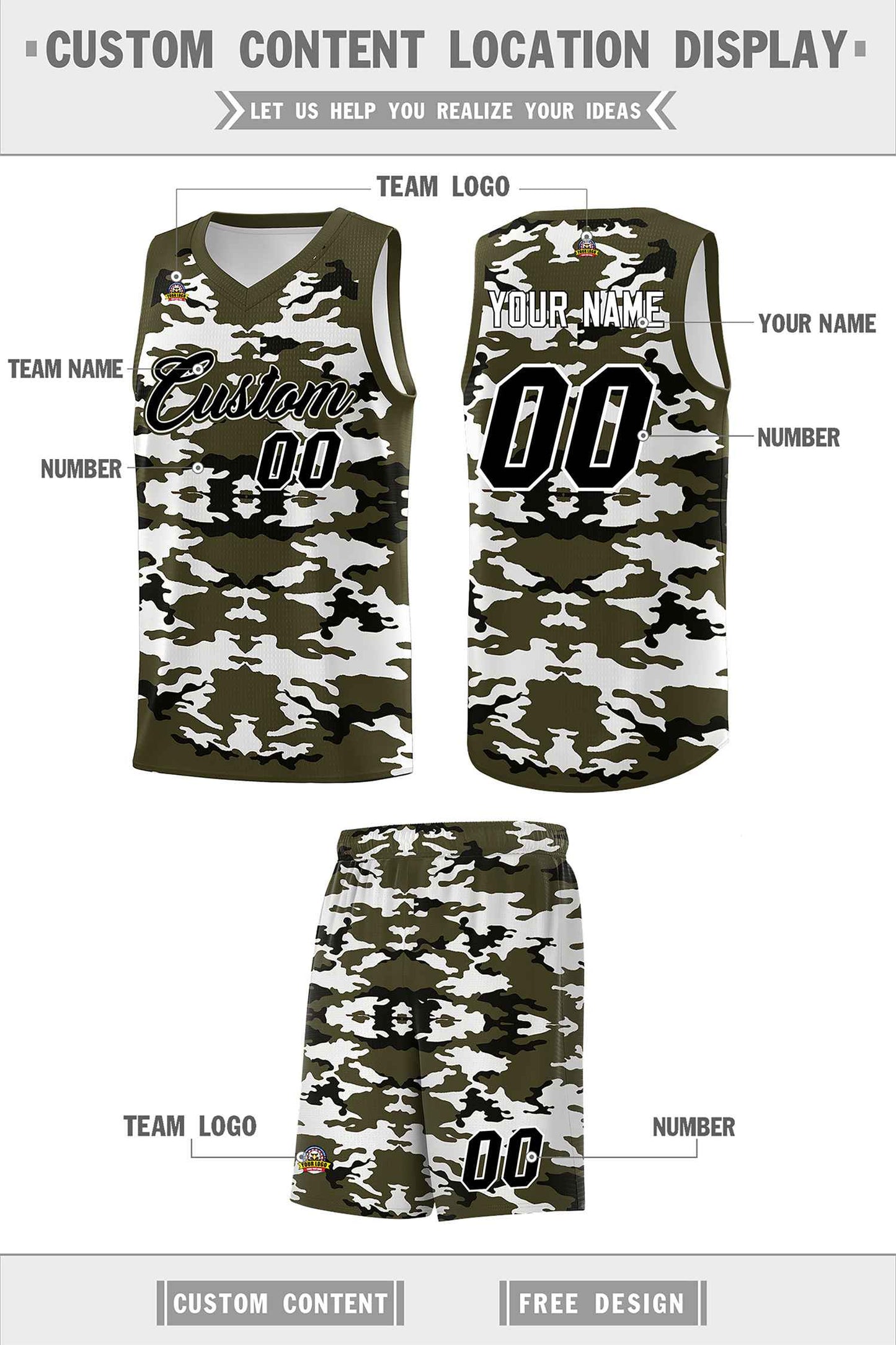 Custom Olive Black-White Personalized Camo Sets Sports Uniform Basketball Jersey Limited