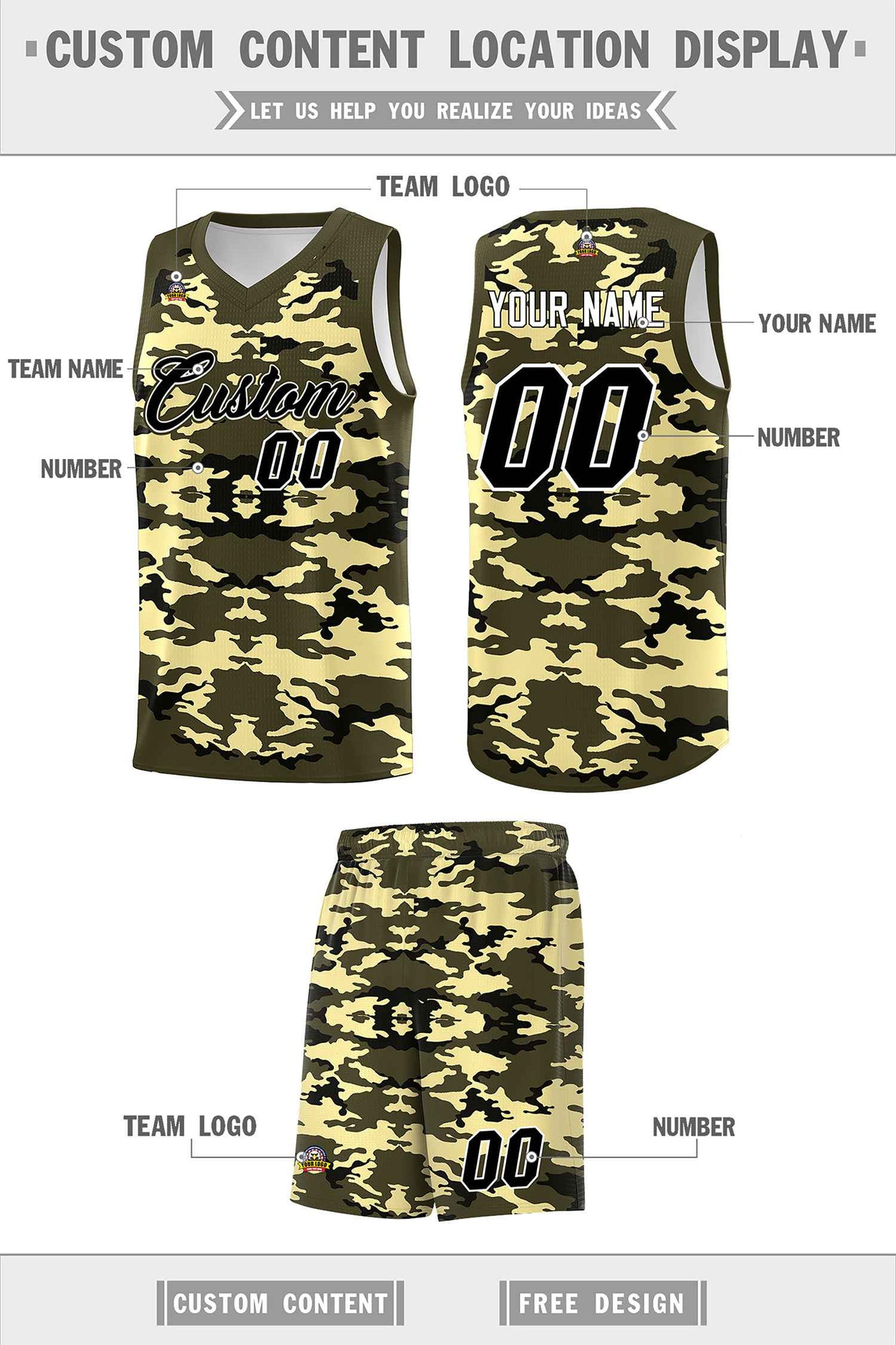 Custom Olive Black-Khaki Personalized Camo Sets Sports Uniform Basketball Jersey Limited