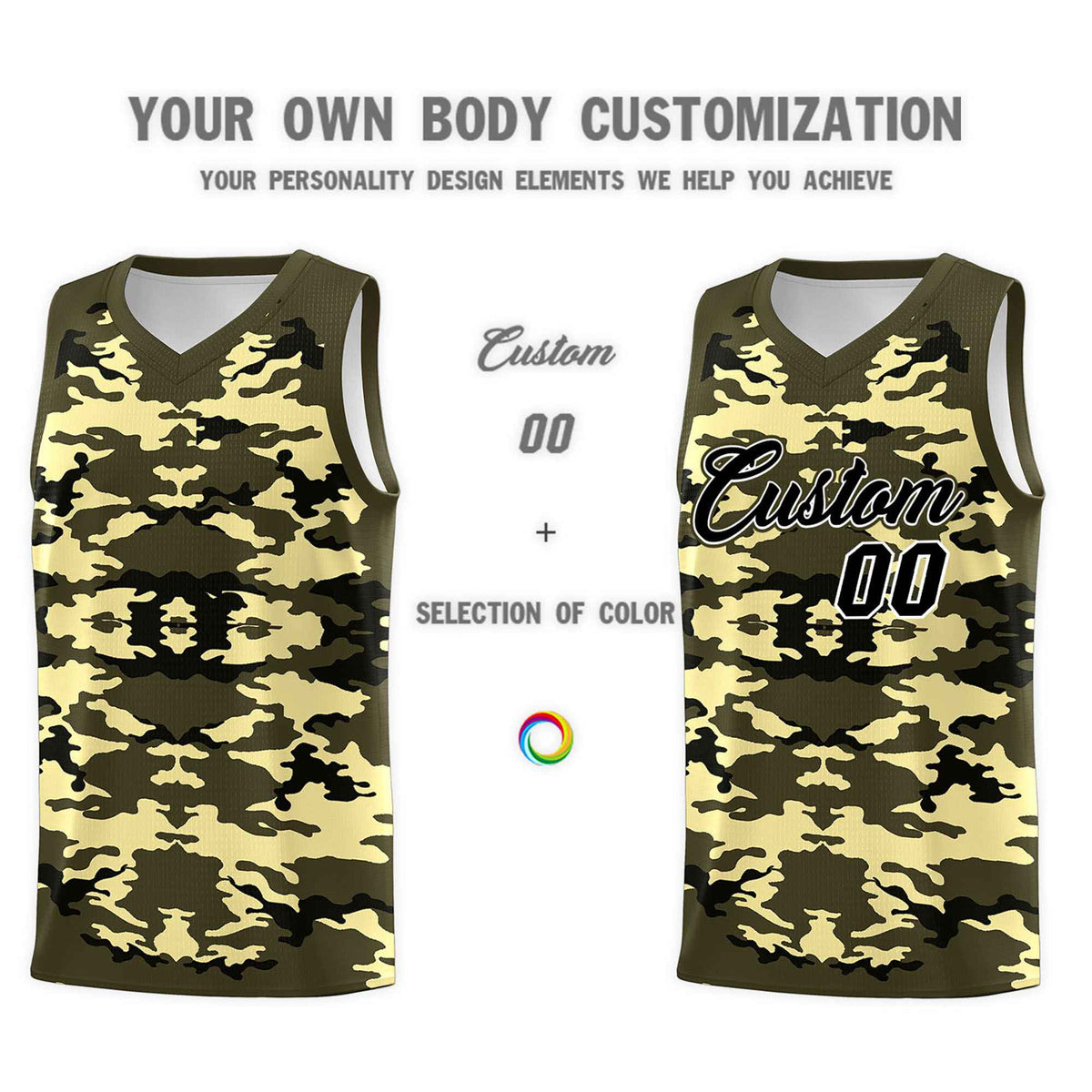 Custom Olive Black-Khaki Personalized Camo Sets Sports Uniform Basketball Jersey Limited