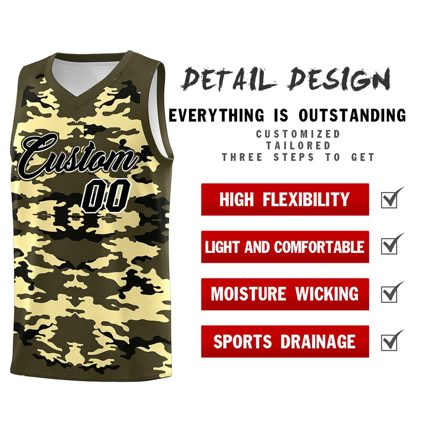 Custom Olive Black-Khaki Personalized Camo Sets Sports Uniform Basketball Jersey Limited