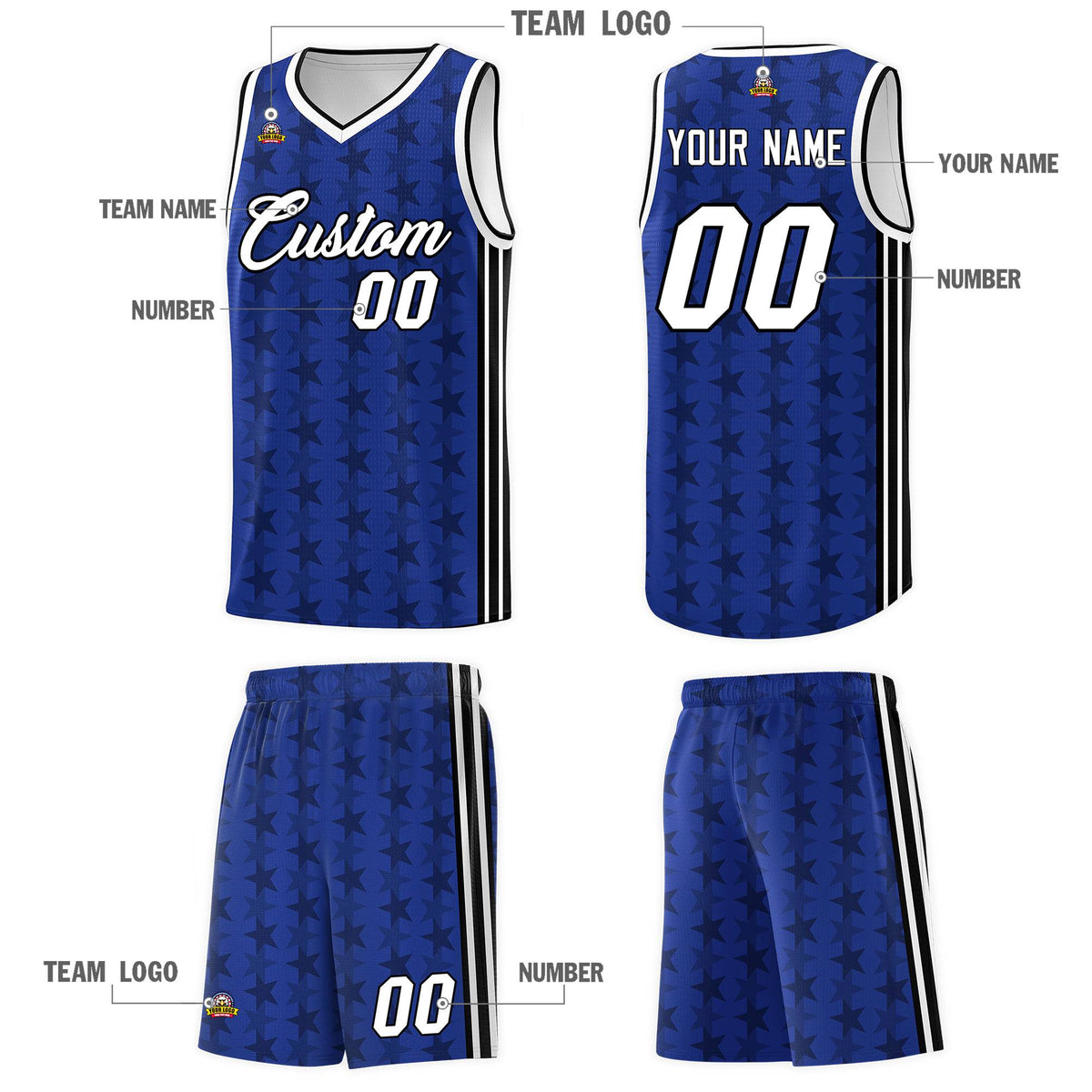 Custom Royal Black Star Graffiti Pattern Sets Sports Uniform Basketball Jersey Limited