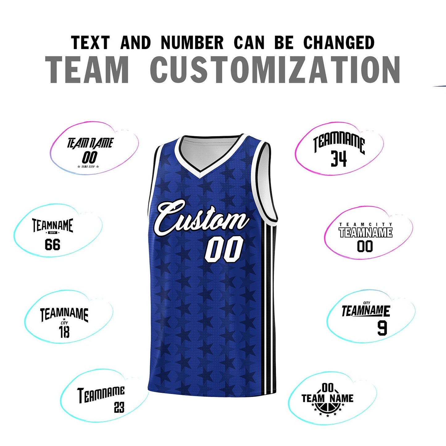 Custom Royal Black Star Graffiti Pattern Sets Sports Uniform Basketball Jersey Limited