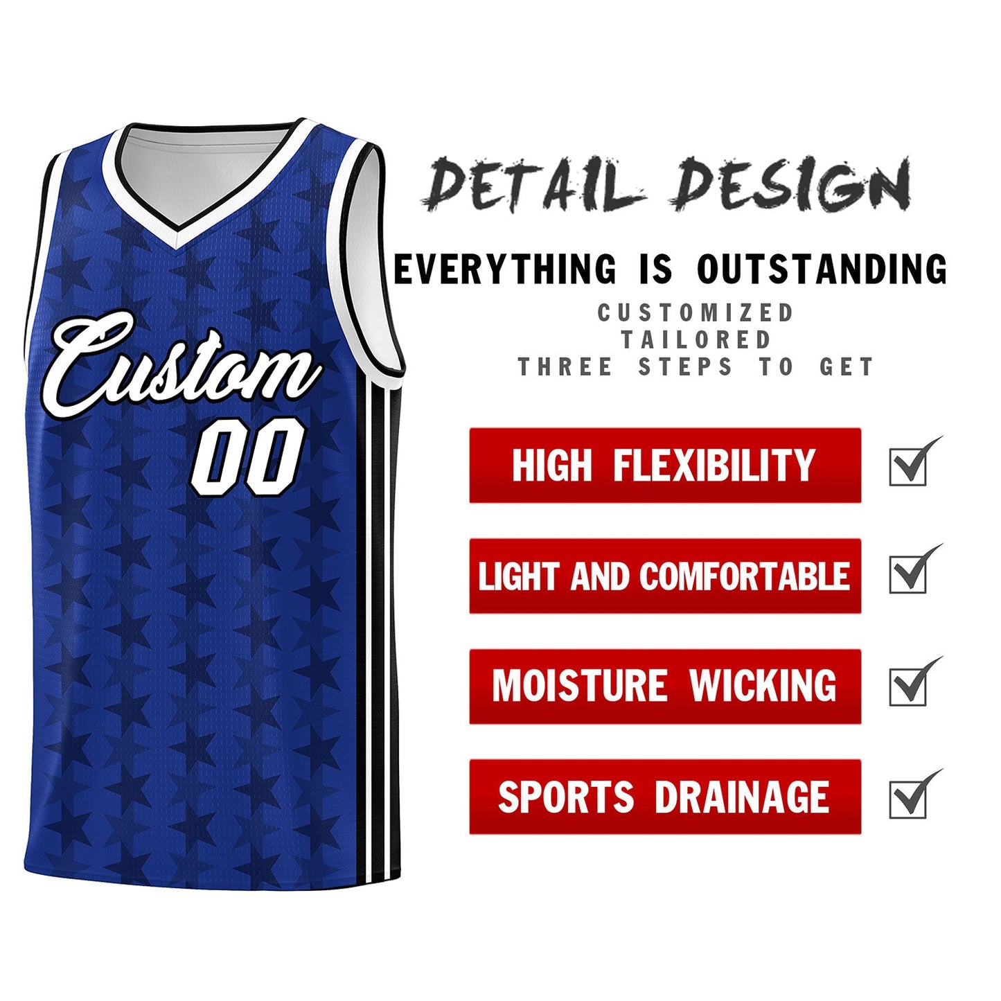 Custom Royal Black Star Graffiti Pattern Sets Sports Uniform Basketball Jersey Limited