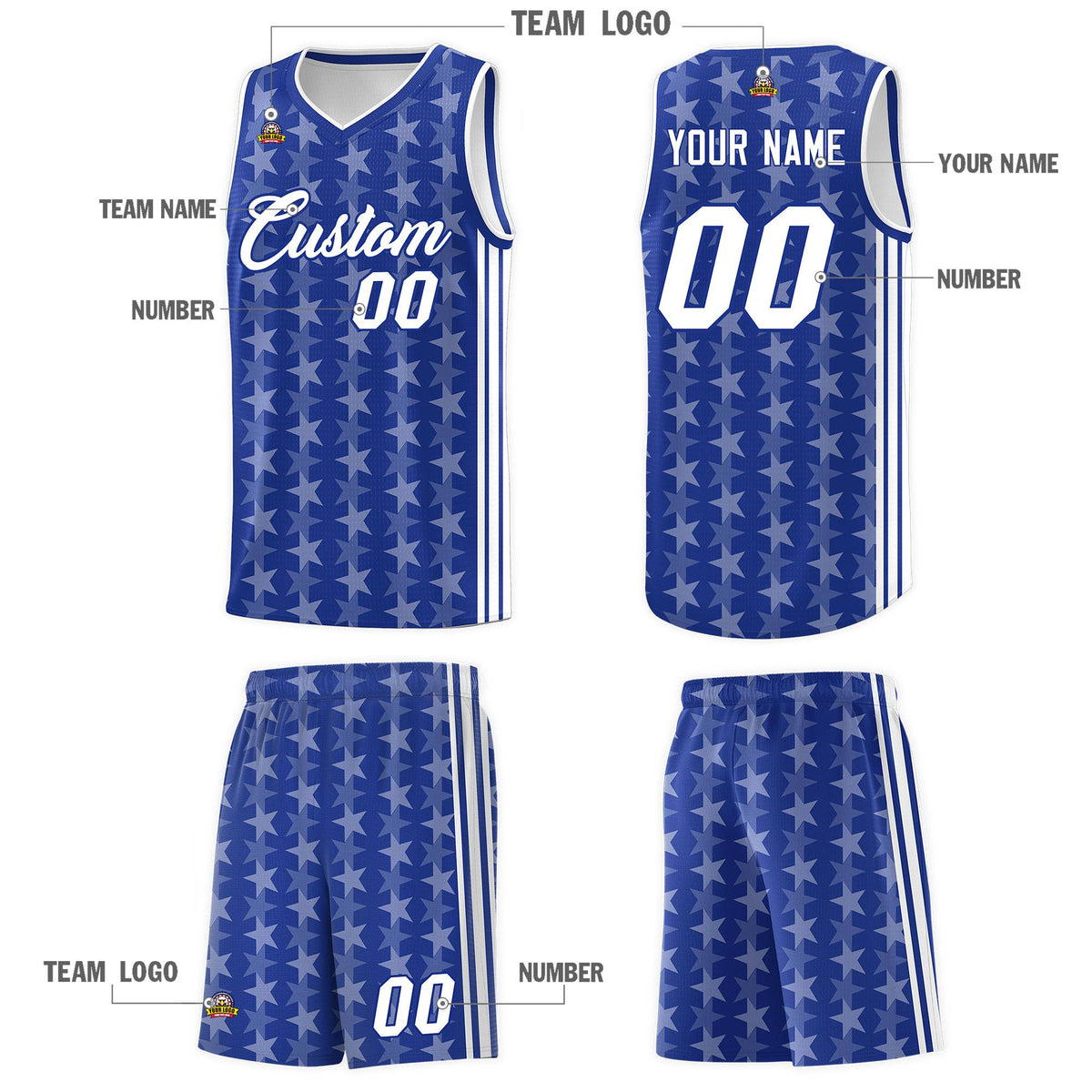 Custom Royal White Star Graffiti Pattern Sets Sports Uniform Basketball Jersey Limited