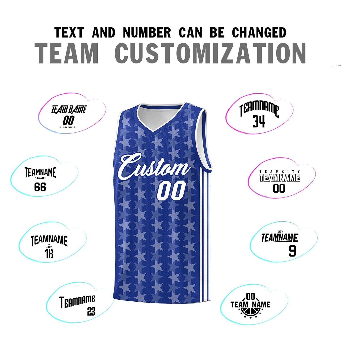 Custom Royal White Star Graffiti Pattern Sets Sports Uniform Basketball Jersey Limited