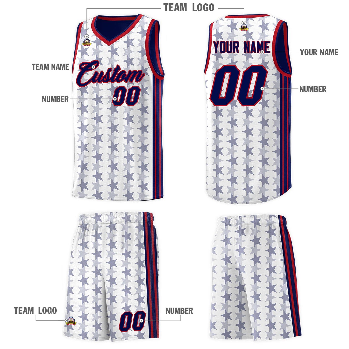 Custom White Navy Star Graffiti Pattern Sets Sports Uniform Basketball Jersey Limited