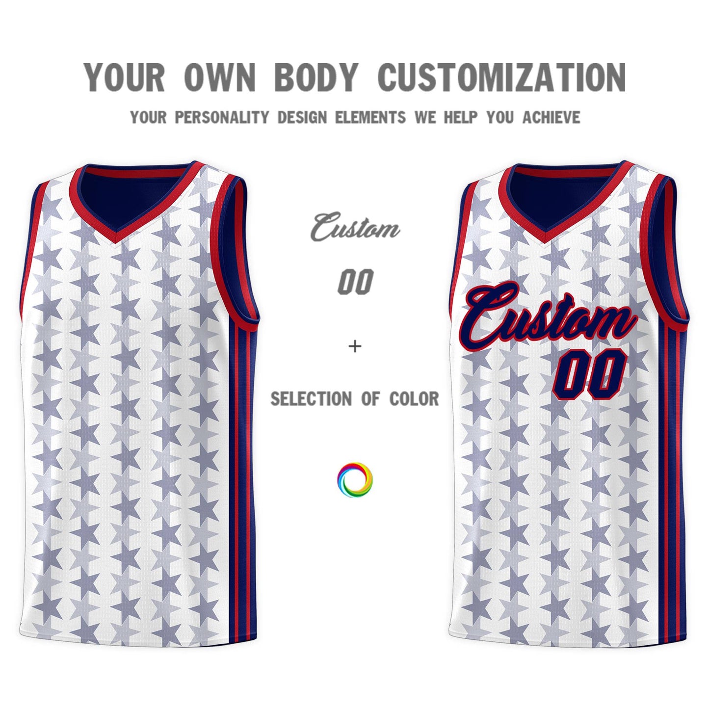 Custom White Navy Star Graffiti Pattern Sets Sports Uniform Basketball Jersey Limited