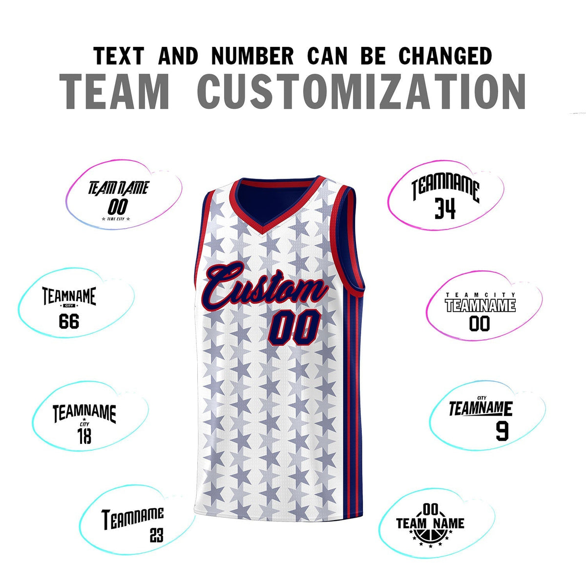 Custom White Navy Star Graffiti Pattern Sets Sports Uniform Basketball Jersey Limited
