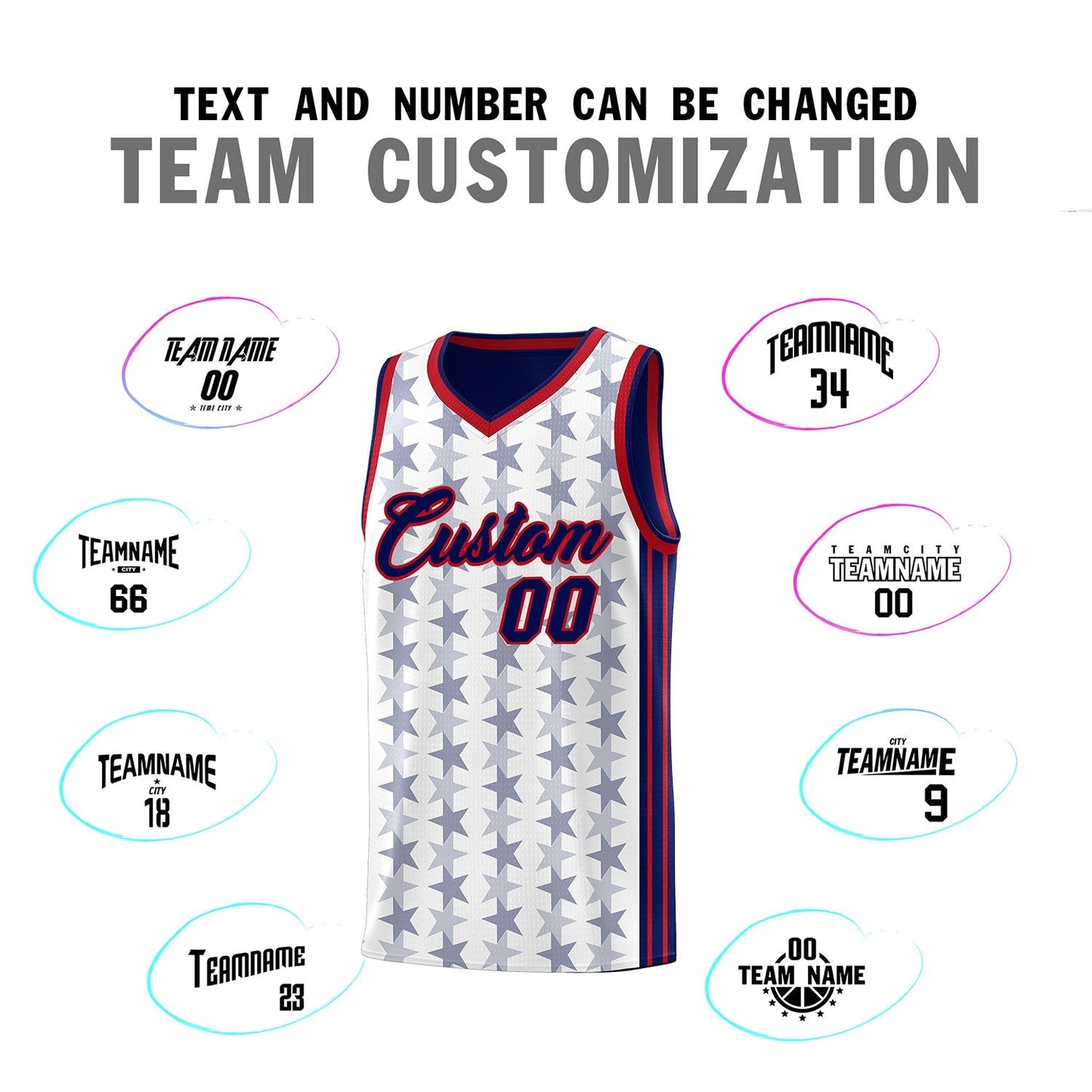 Custom White Navy Star Graffiti Pattern Sets Sports Uniform Basketball Jersey Limited