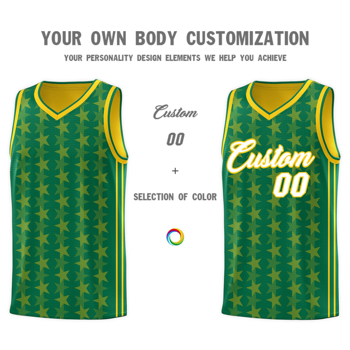 Custom Kelly Green Gold Star Graffiti Pattern Sets Sports Uniform Basketball Jersey Limited
