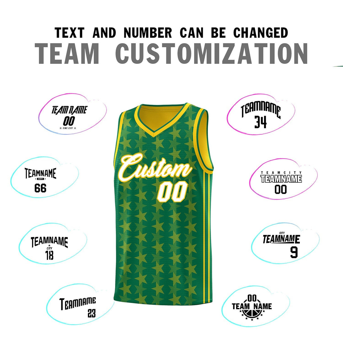 Custom Kelly Green Gold Star Graffiti Pattern Sets Sports Uniform Basketball Jersey Limited