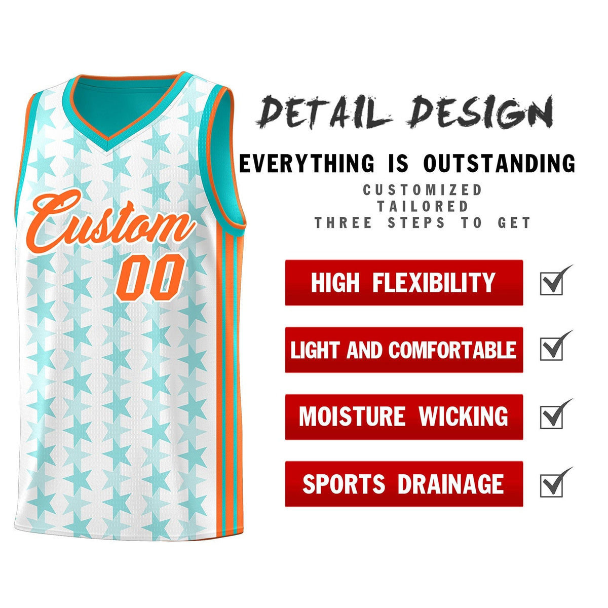 Custom White Aqua Star Graffiti Pattern Sets Sports Uniform Basketball Jersey Limited